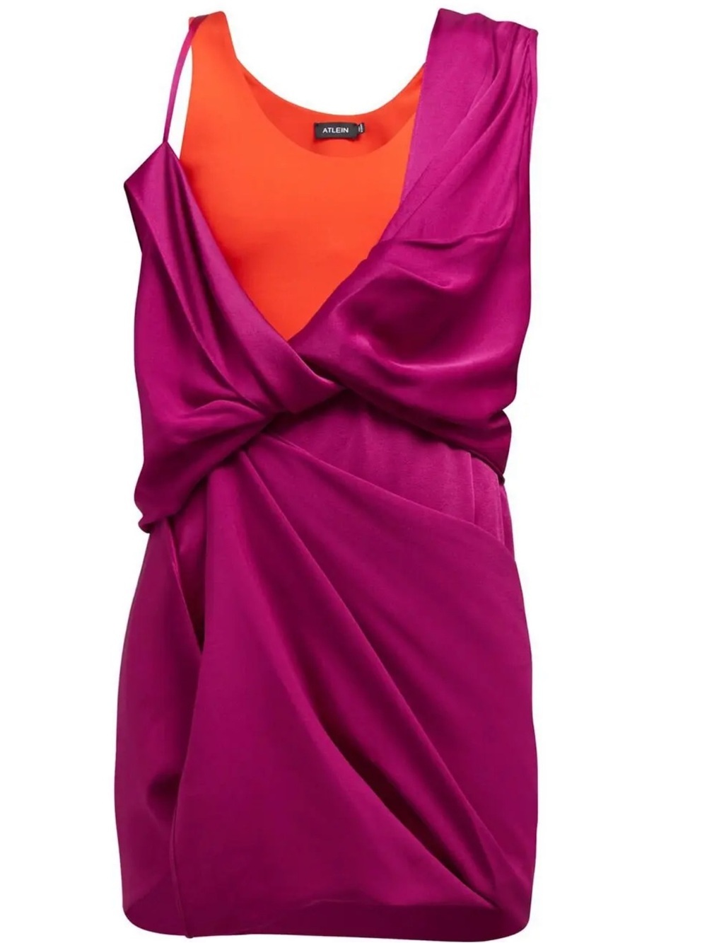 NWT Atlein Fuchsia Draped Mini Dress with Red Orange Lining